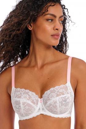 Lejafay Women's Full Coverage Lace Trim Underwired Bra Sexy Sheer V Neck  Underwire Unlined Bra Blue 80D at  Women's Clothing store